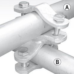 Kryssklämma universell A 1¼" x B 1¼" med 4 bultar M10x45 pris/10st/paket